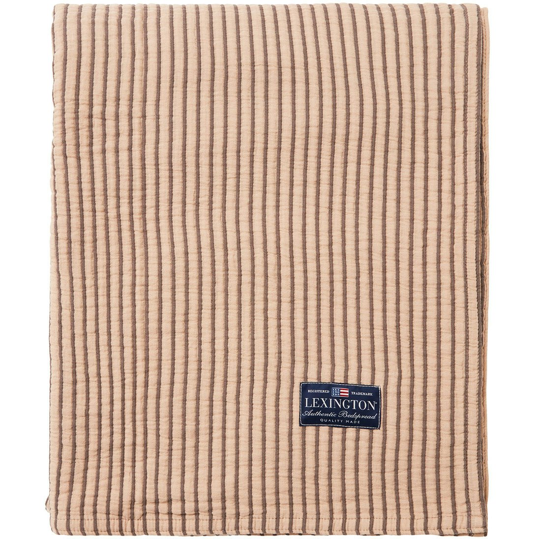 Striped Reversible Organic Cotton Bedspread 260x240 cm, Beige/Dark Grey