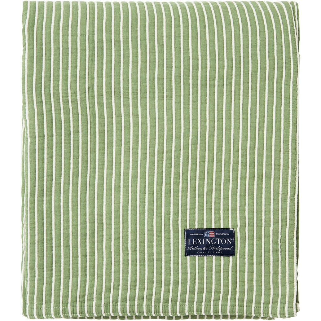 Striped Reversible Organic Cotton Bedspread 260x240 cm, Green/Off-white