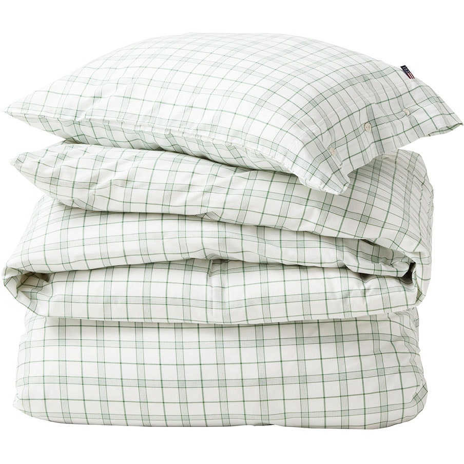 Checked Lyocell/Cotton Bedding Set 150x210 + 50x60 cm, White/Green