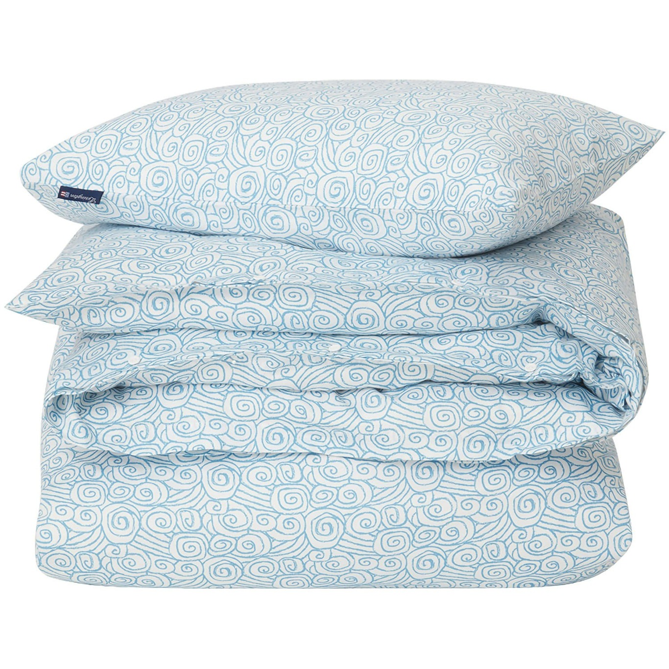 Wave Printed Cotton Sateen Bedding Set 220x220 + 50x60x2 cm, Blue
