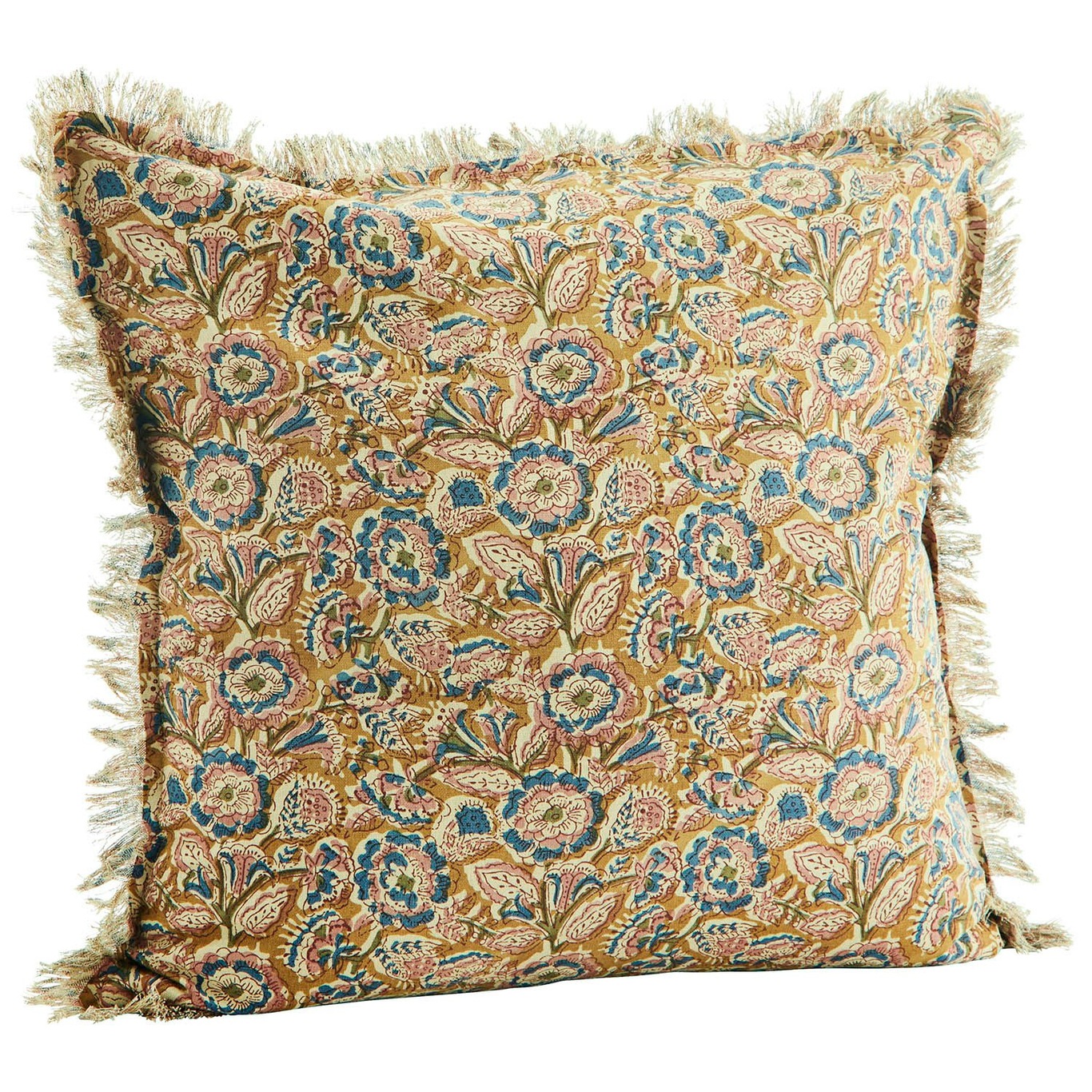 Cushion Cover With Fringes 50x50 cm, Honey/Blue