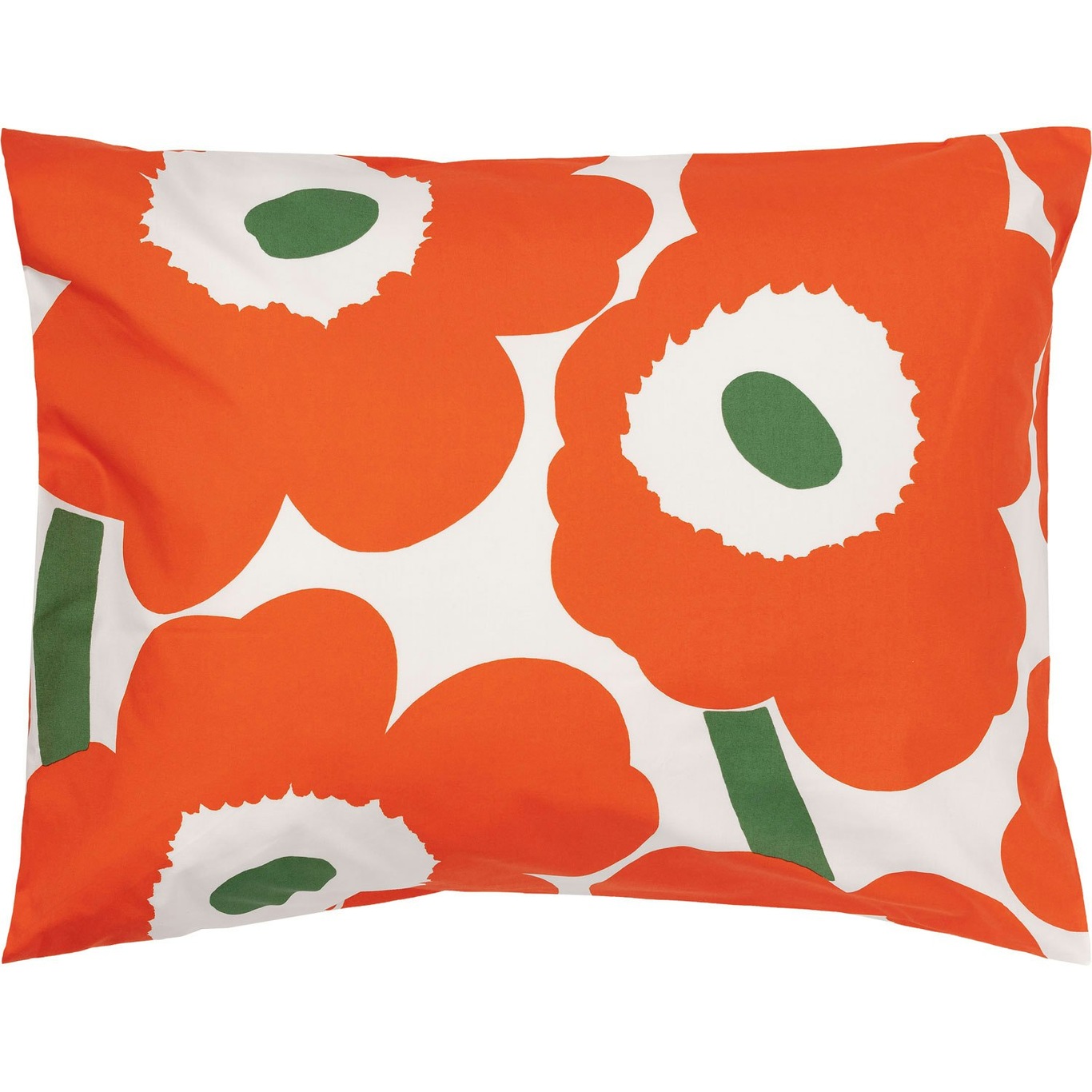 Unikko Pillowcase 50x60 cm, Off-white / Orange / Green