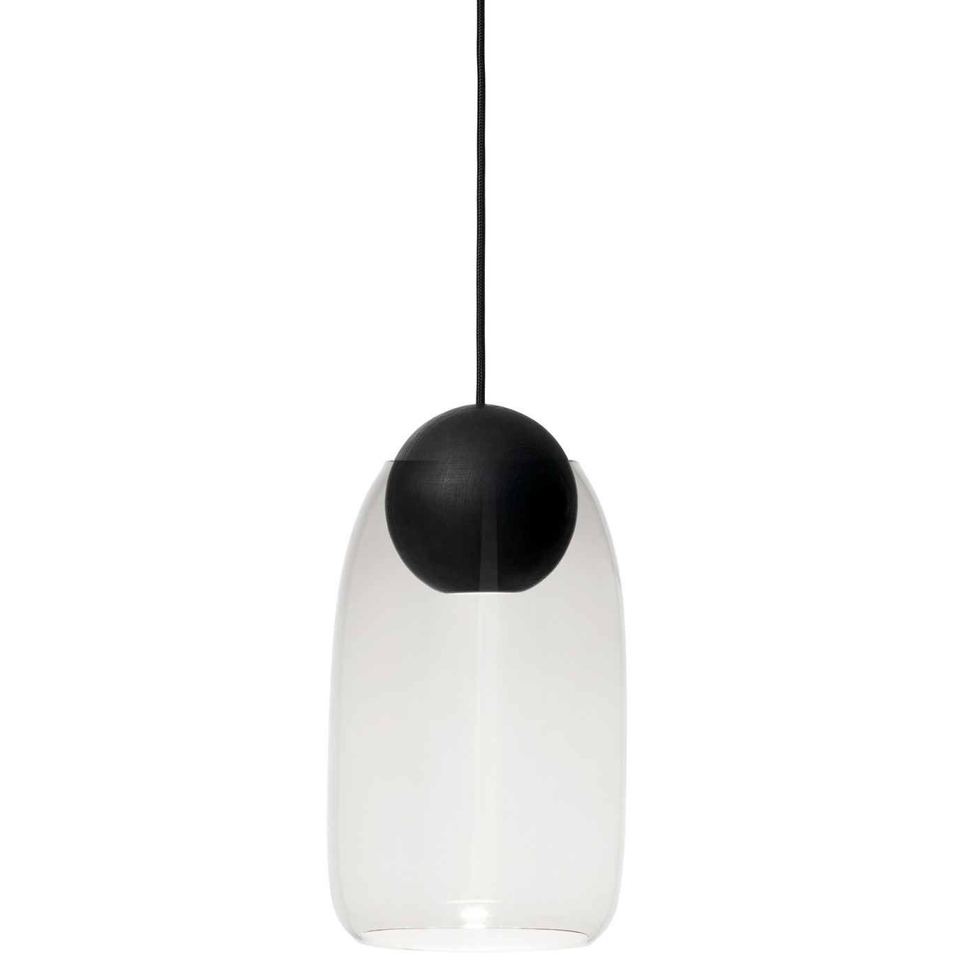 Liuku Ball Pendant, Black Stained Linden Wood / Transparent Glass