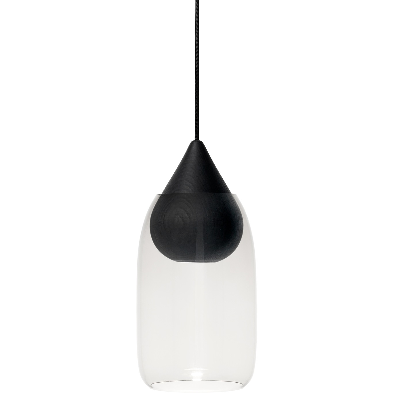 Liuku Drop Pendant, Black Stained Linden Wood / Transparent Glass