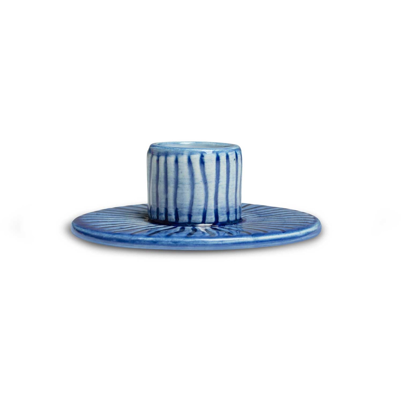 Stripes Candle Holder 8 cm, Light Blue