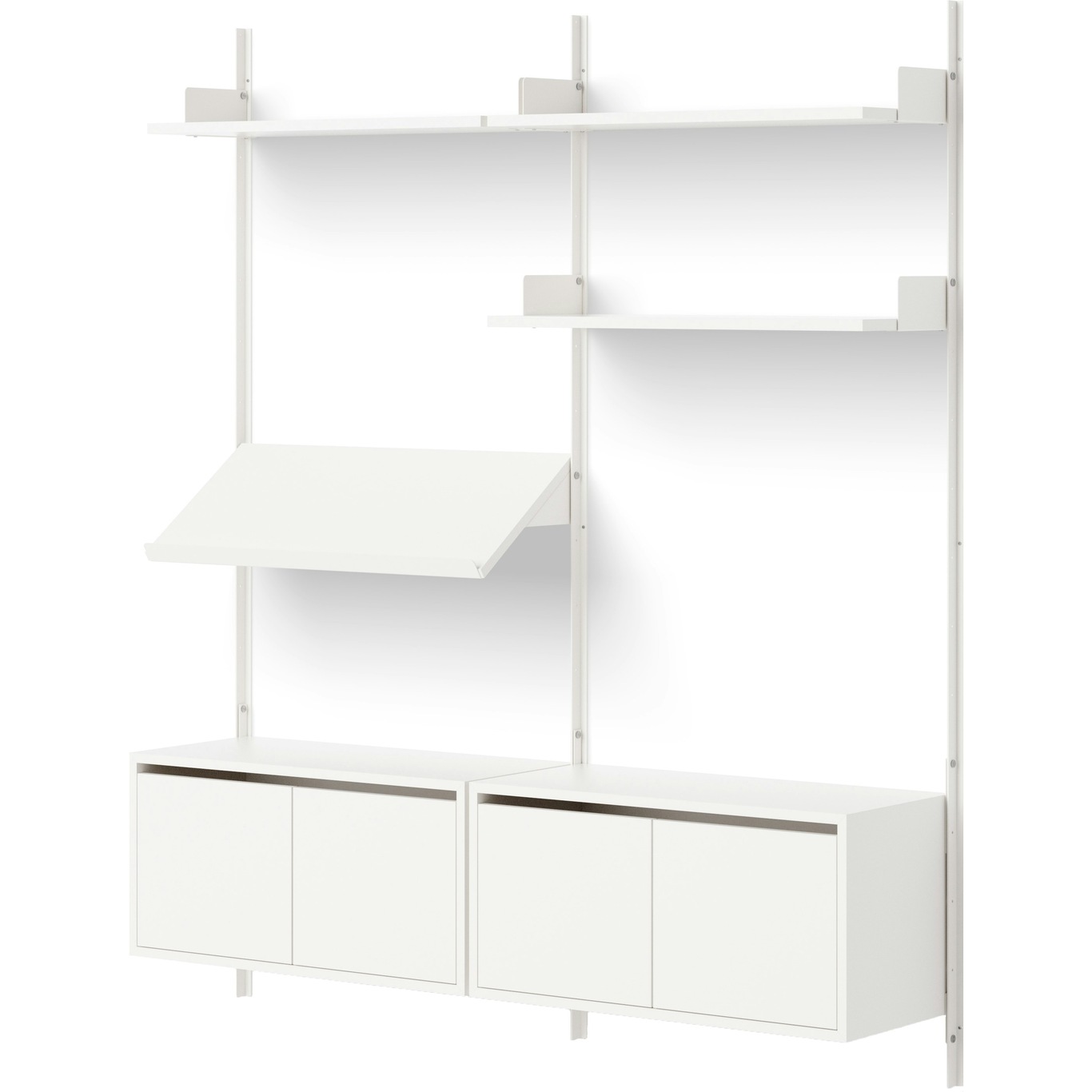 Living Wall Shelf Two Low Cabinets With Doors, White