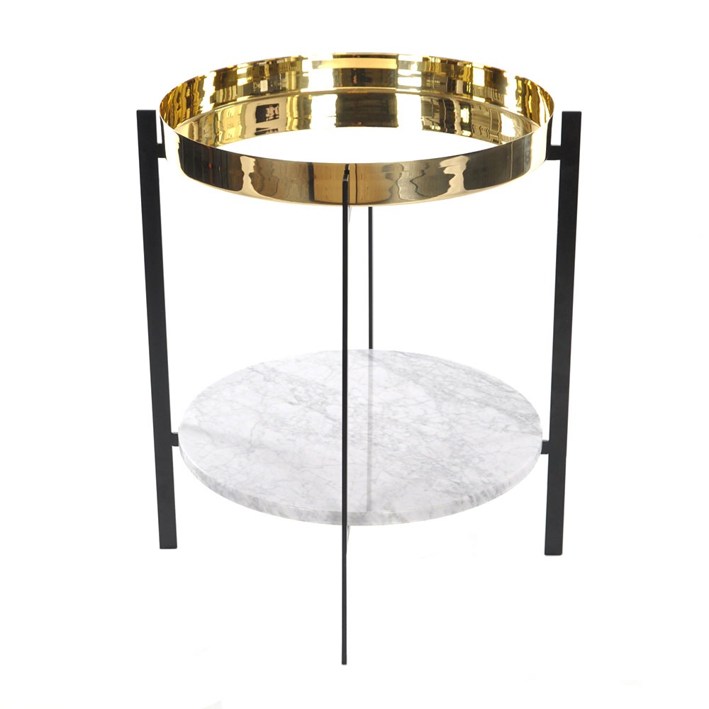 Deck Side Table, Black Base, Brass/White Marble
