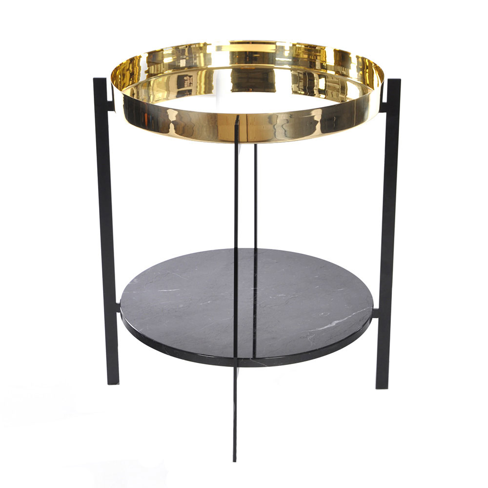 Deck Side Table, Black Base, Brass/Black Marble