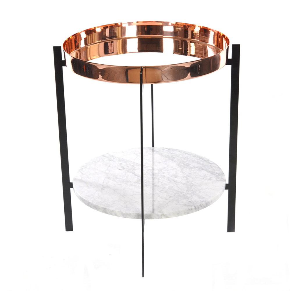 Deck Side Table, Black Base, Copper/White Marble