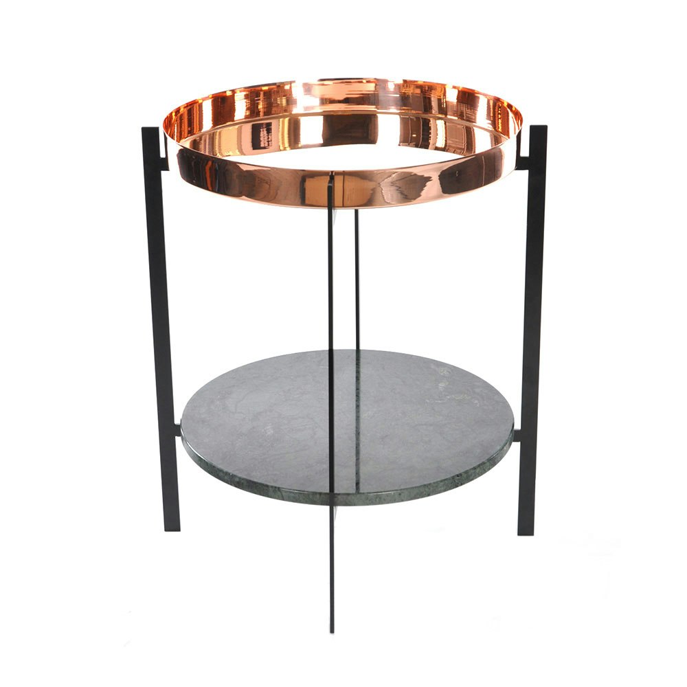 Deck Side Table, Black Base, Copper/Green Marble