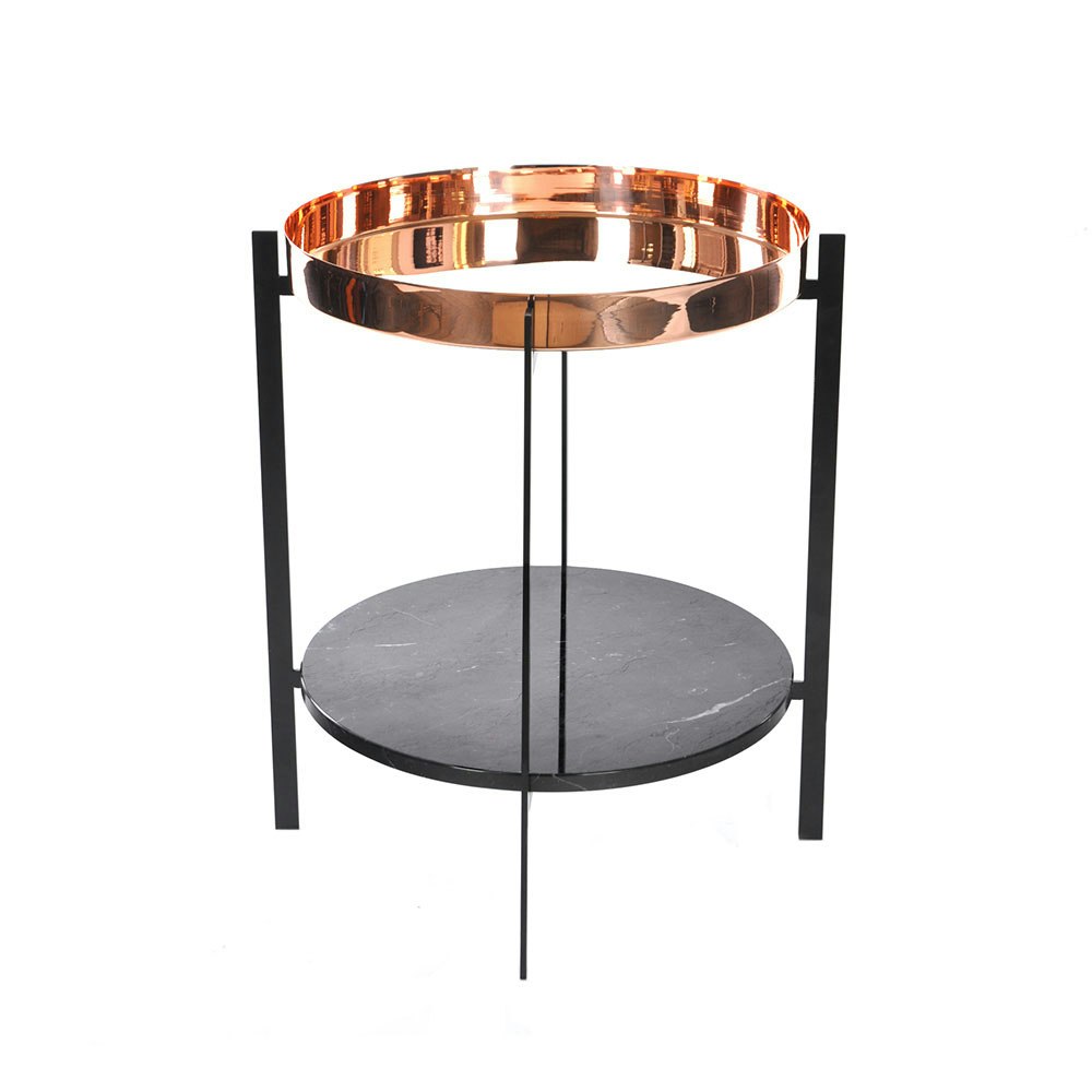 Deck Side Table, Black Base, Copper/Black Marble