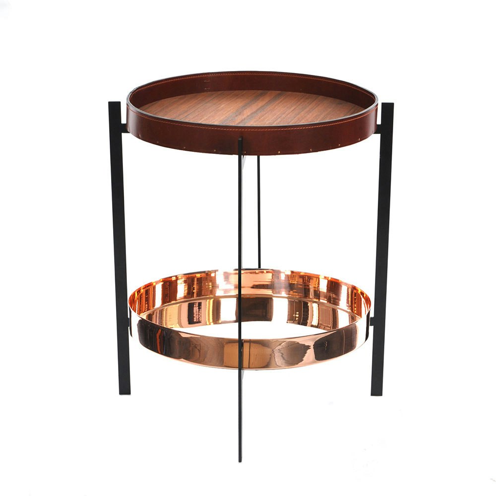 Deck Side Table, Black Frame, Teak/Cognac, Copper