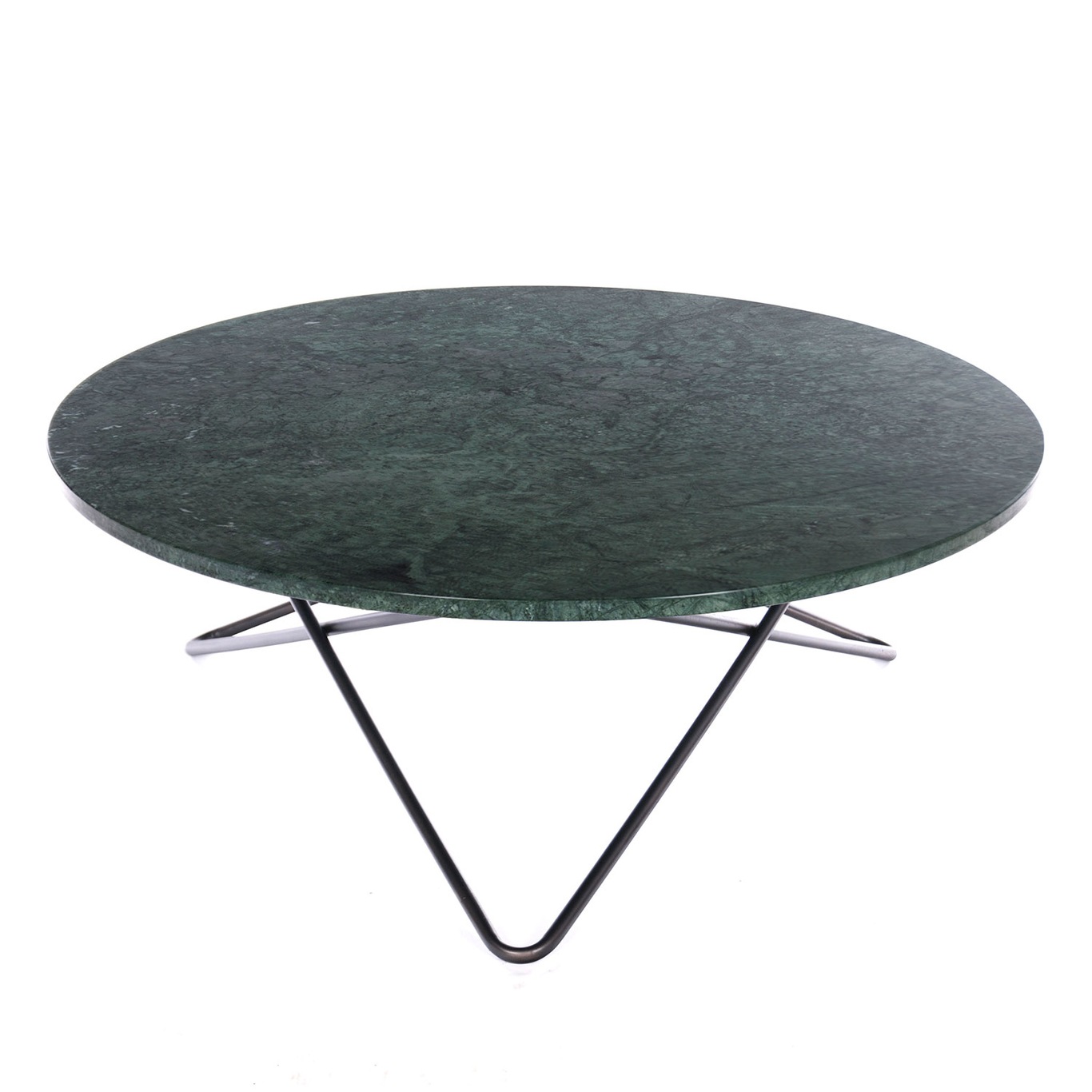 Large O Coffee Table Ø100 cm, Black frame/Green marble