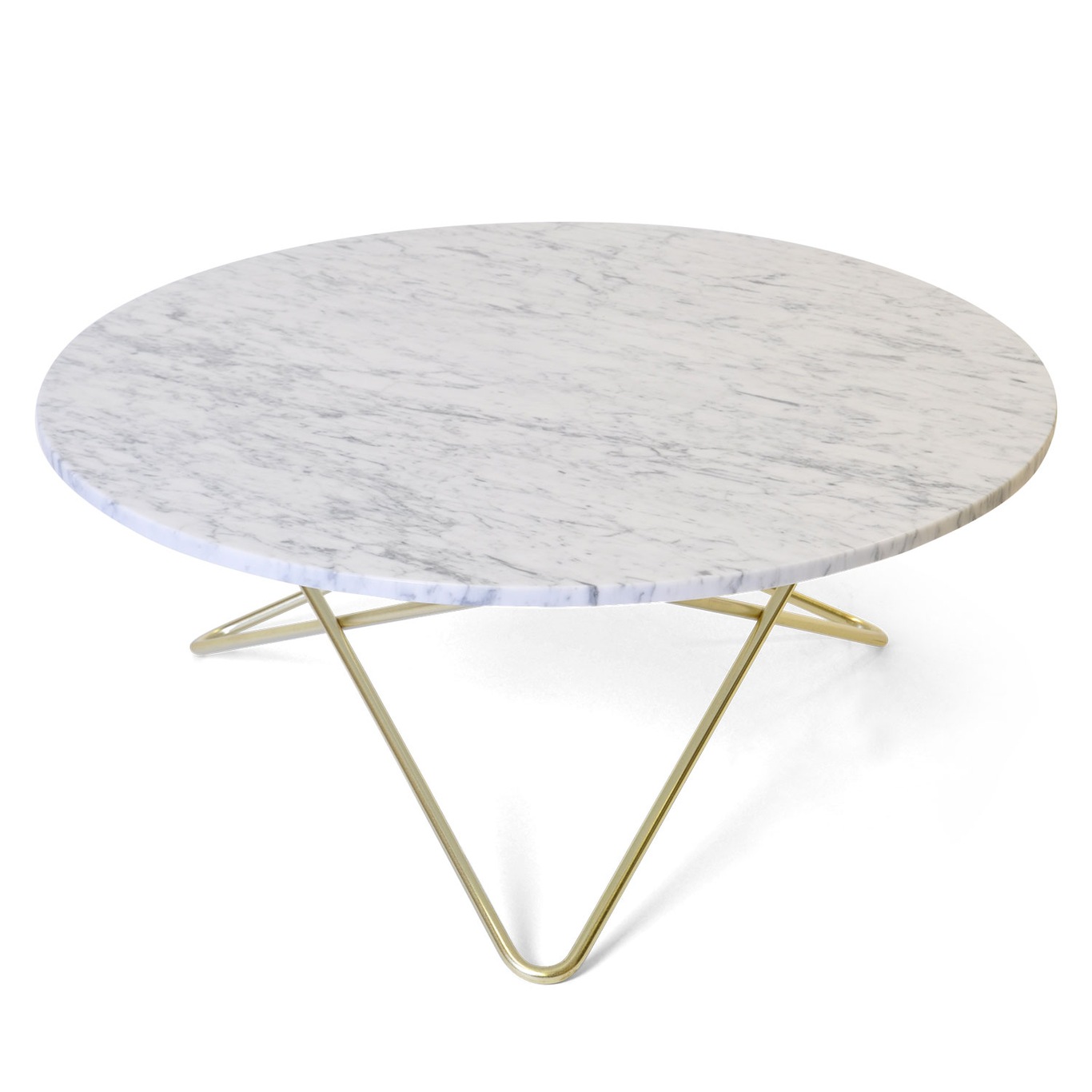 Large O Coffee Table Ø100 cm, Brass frame/White marble