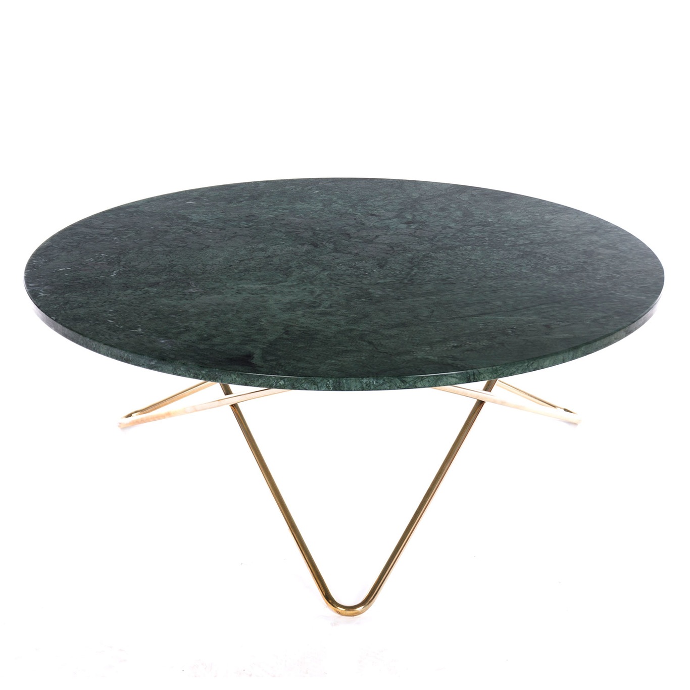 Large O Coffee Table Ø100 cm, Brass frame/Green marble