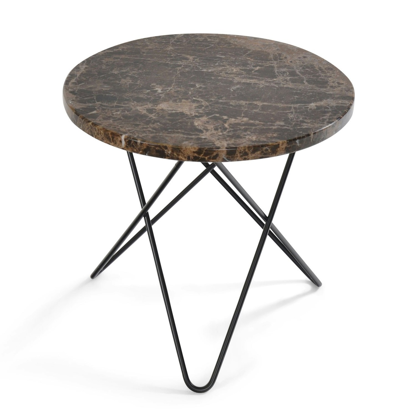 Mini O Side Table Ø40 cm, Black frame/Brown marble