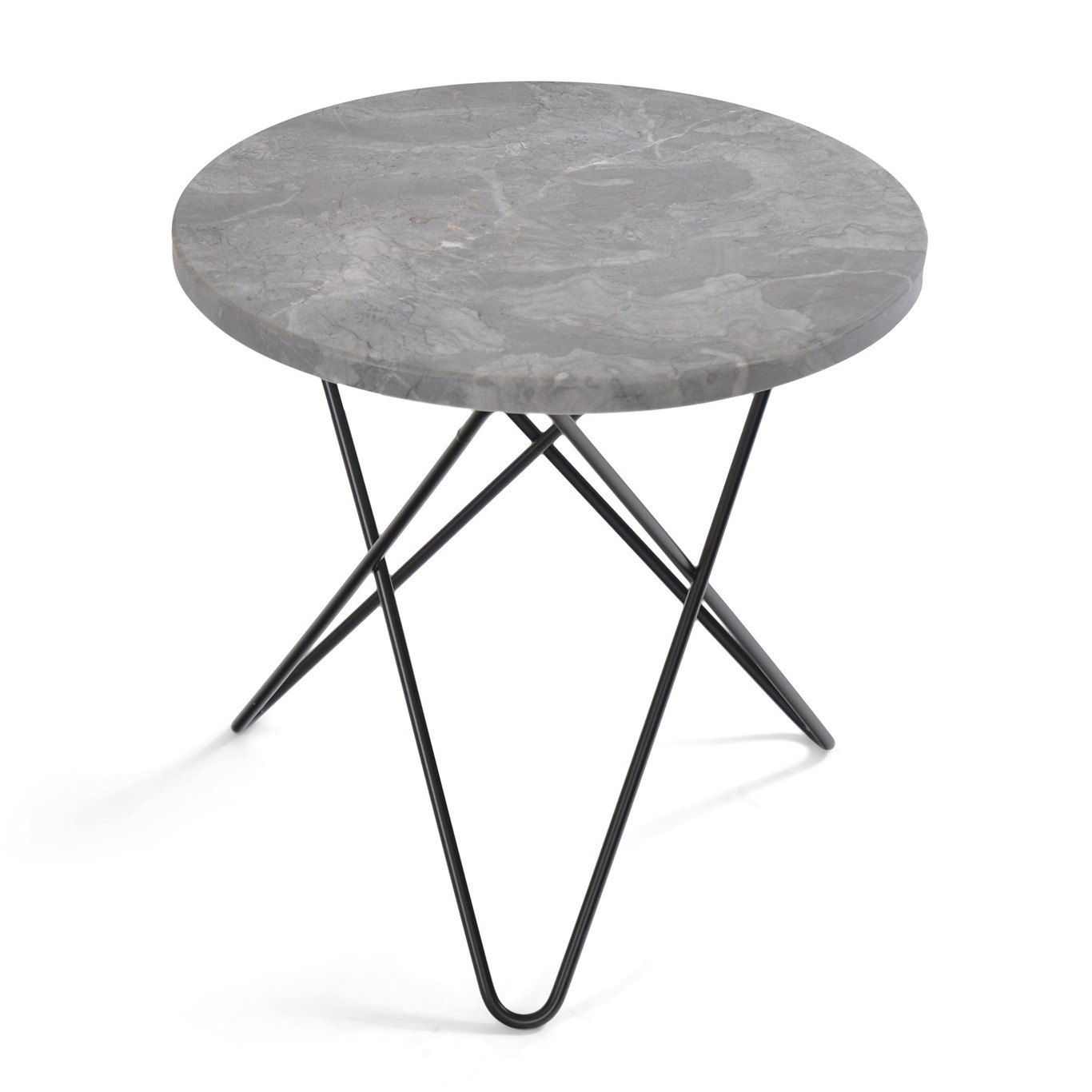 Mini O Side Table Ø40 cm, Black frame/Grey marble