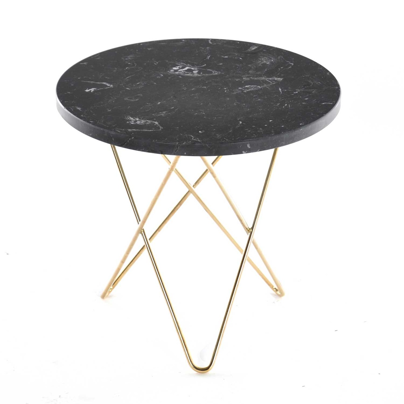 Mini O Side Table Ø40 cm, Brass frame/Black marble