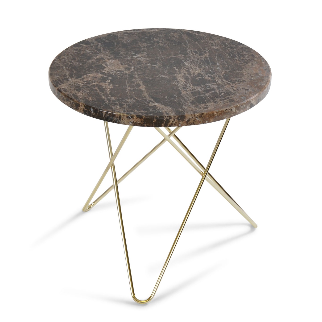 Mini O Side Table Ø40 cm, Brass frame/Brown marble