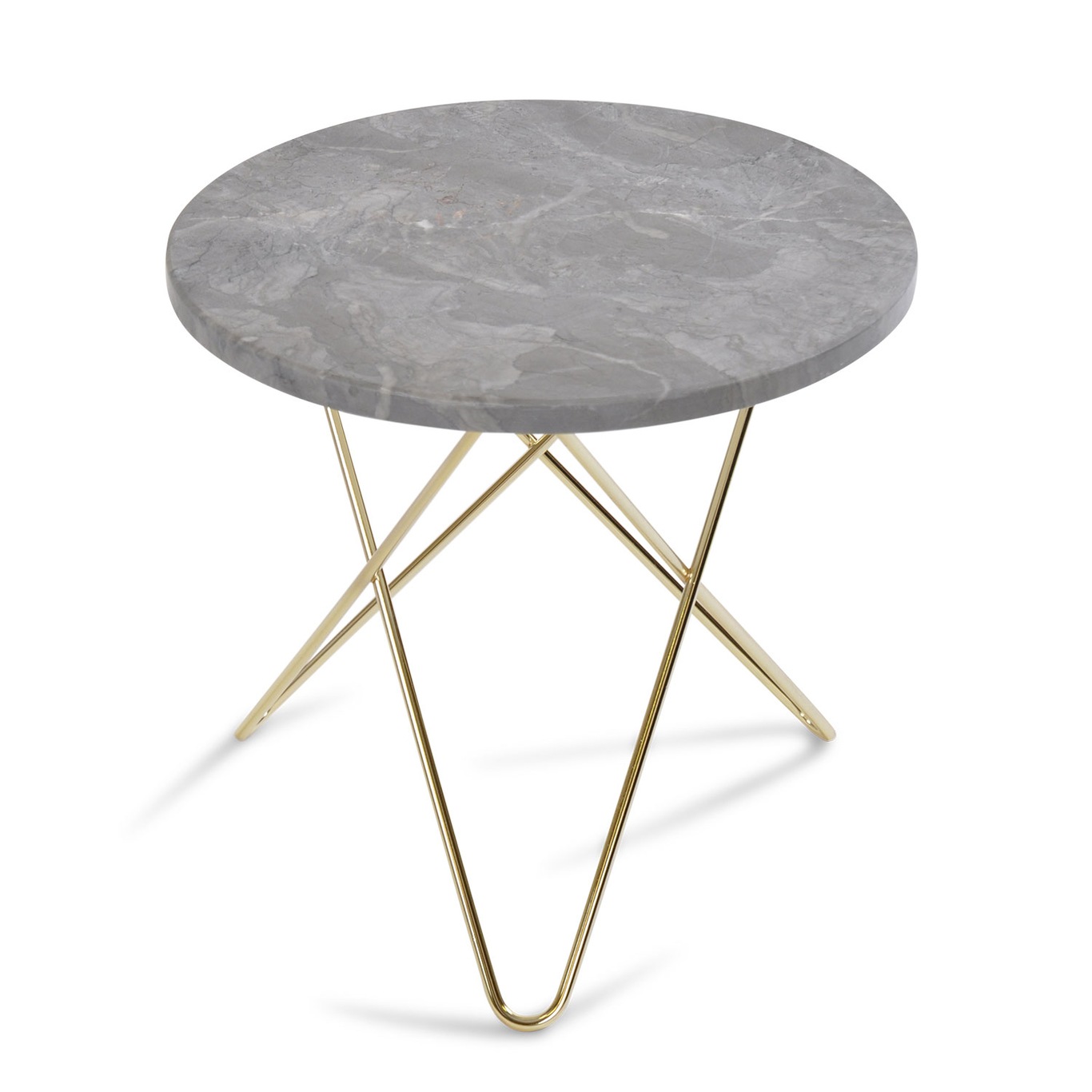 Mini O Side Table Ø40 cm, Brass frame/Grey marble