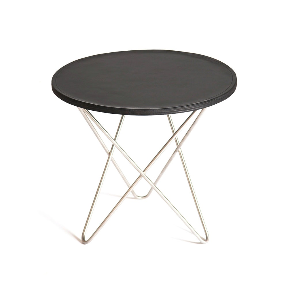 Mini O Side table Ø40 cm, Steel frame/Black leather