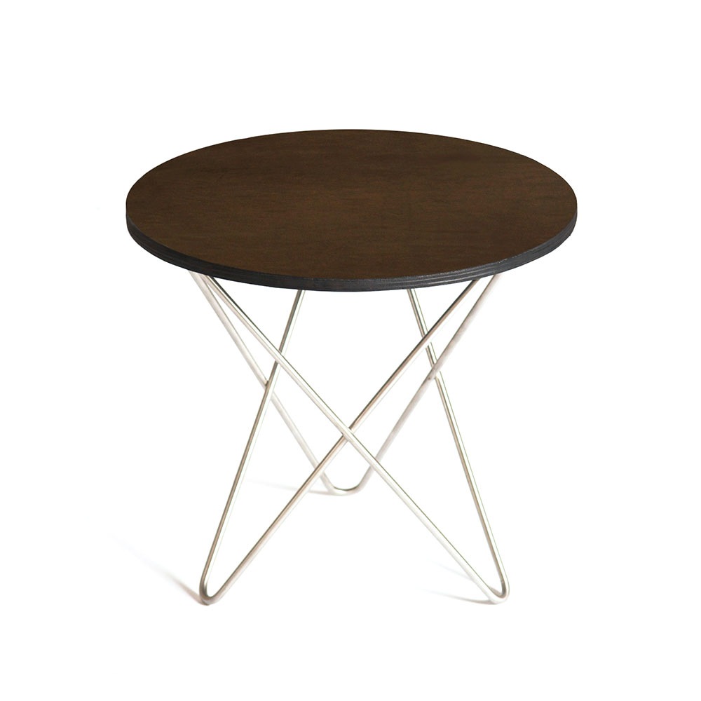 Mini O Side table Ø40 cm, Steel frame/Mocca leather