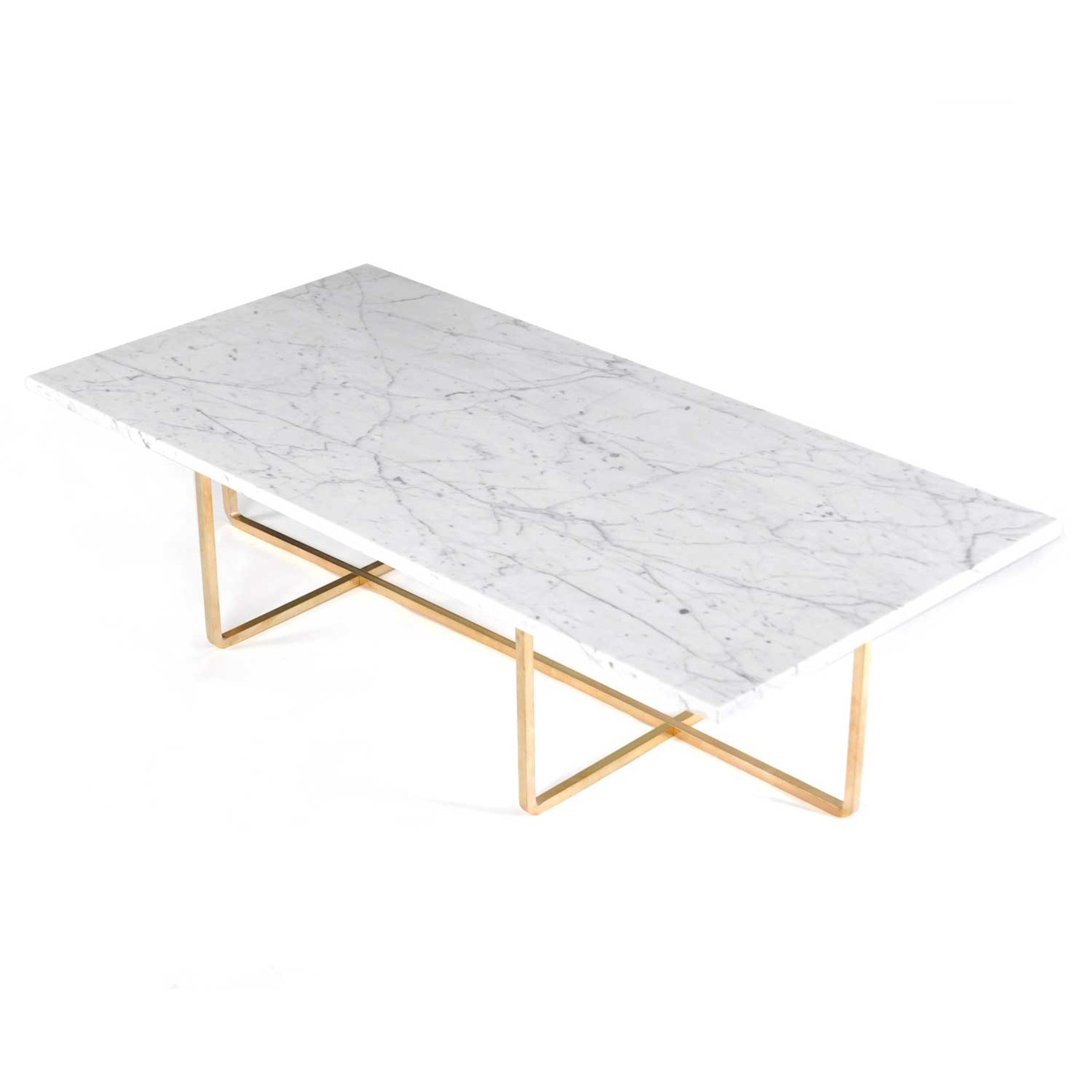 Ninety Coffee Table 120x60x30 cm, Brass Base, White Marble