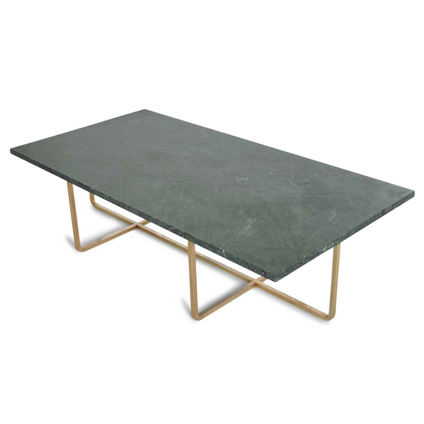 Ninety Coffee Table 120x60x30 cm, Brass Base, Green Marble