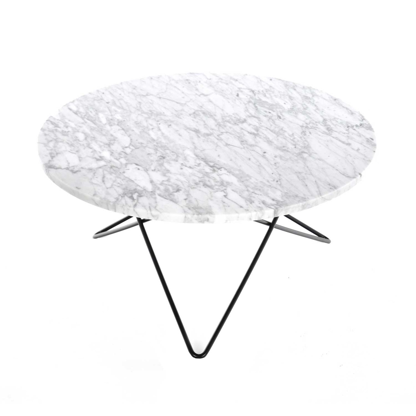 O Coffee Table Ø80 cm, Black frame/White marble