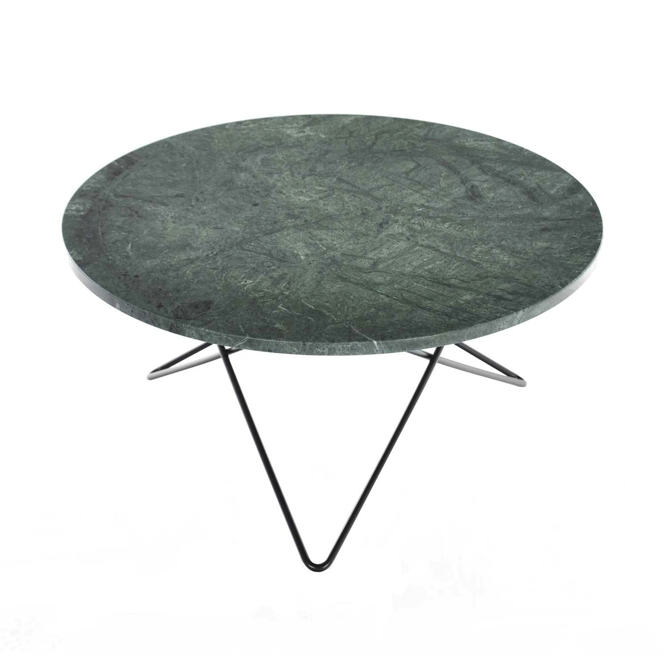 O Coffee Table Ø80 cm, Black frame/Green marble