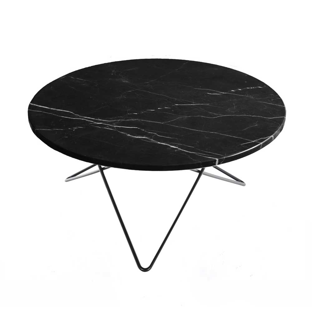 O Coffee Table Ø80 cm, Black frame/Black marble