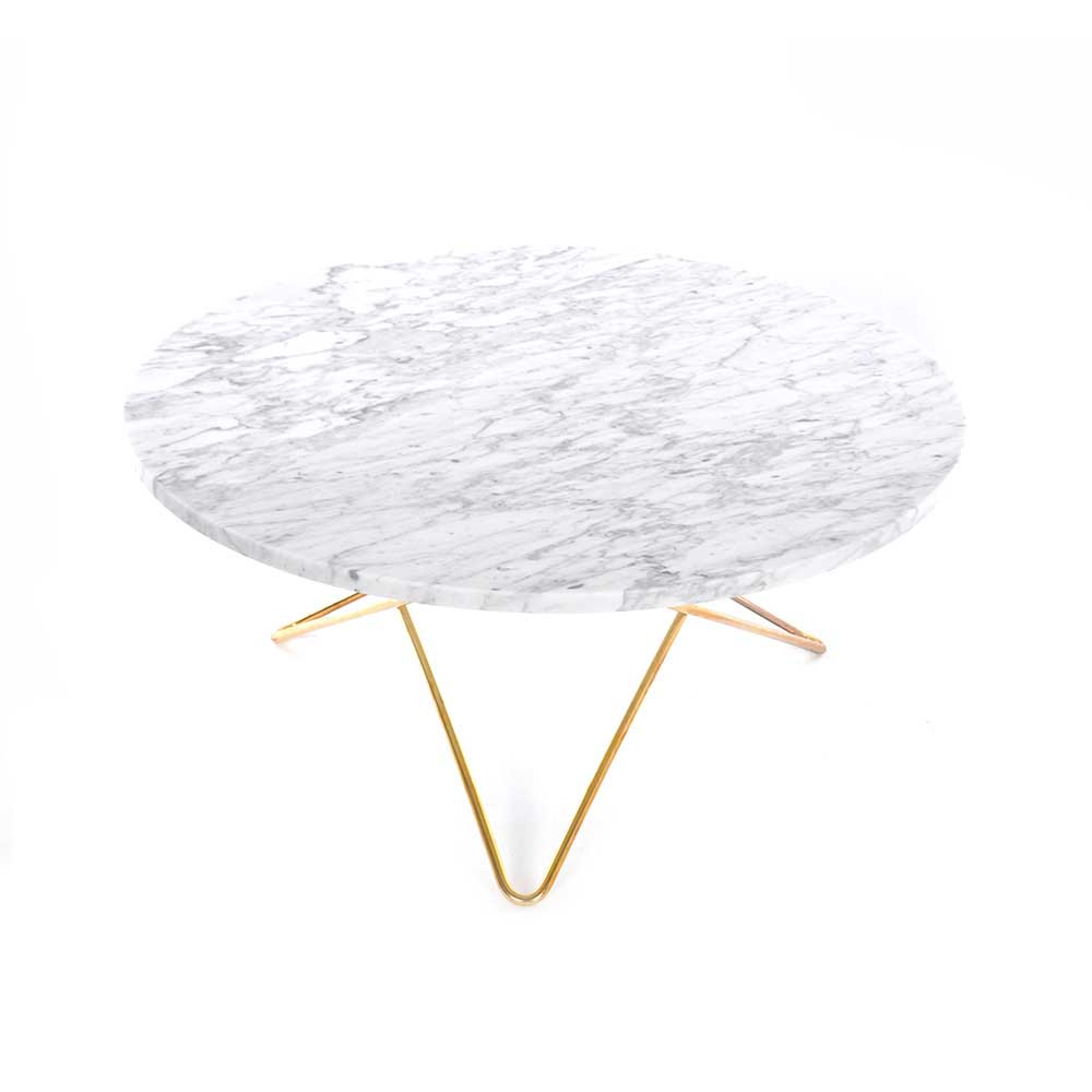 O Coffee Table Ø80 cm, Brass frame/White marble