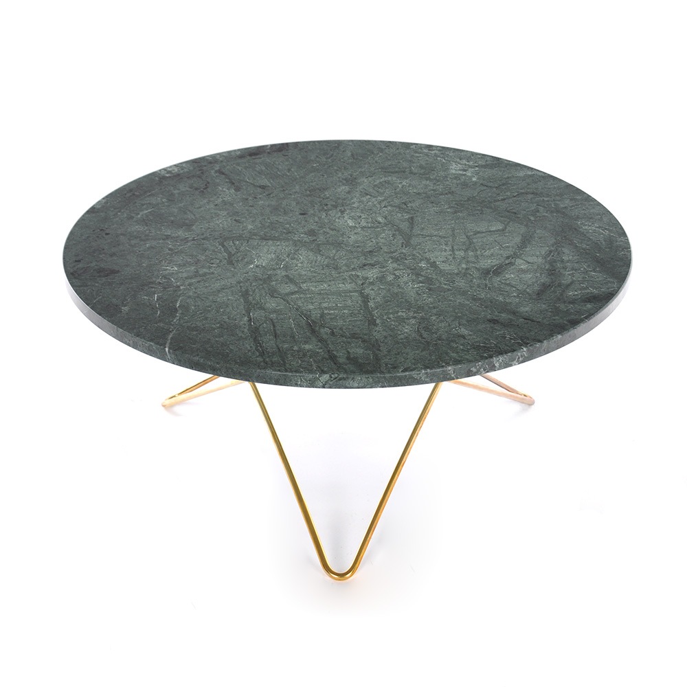 O Coffee Table Ø80 cm, Brass frame/Green marble