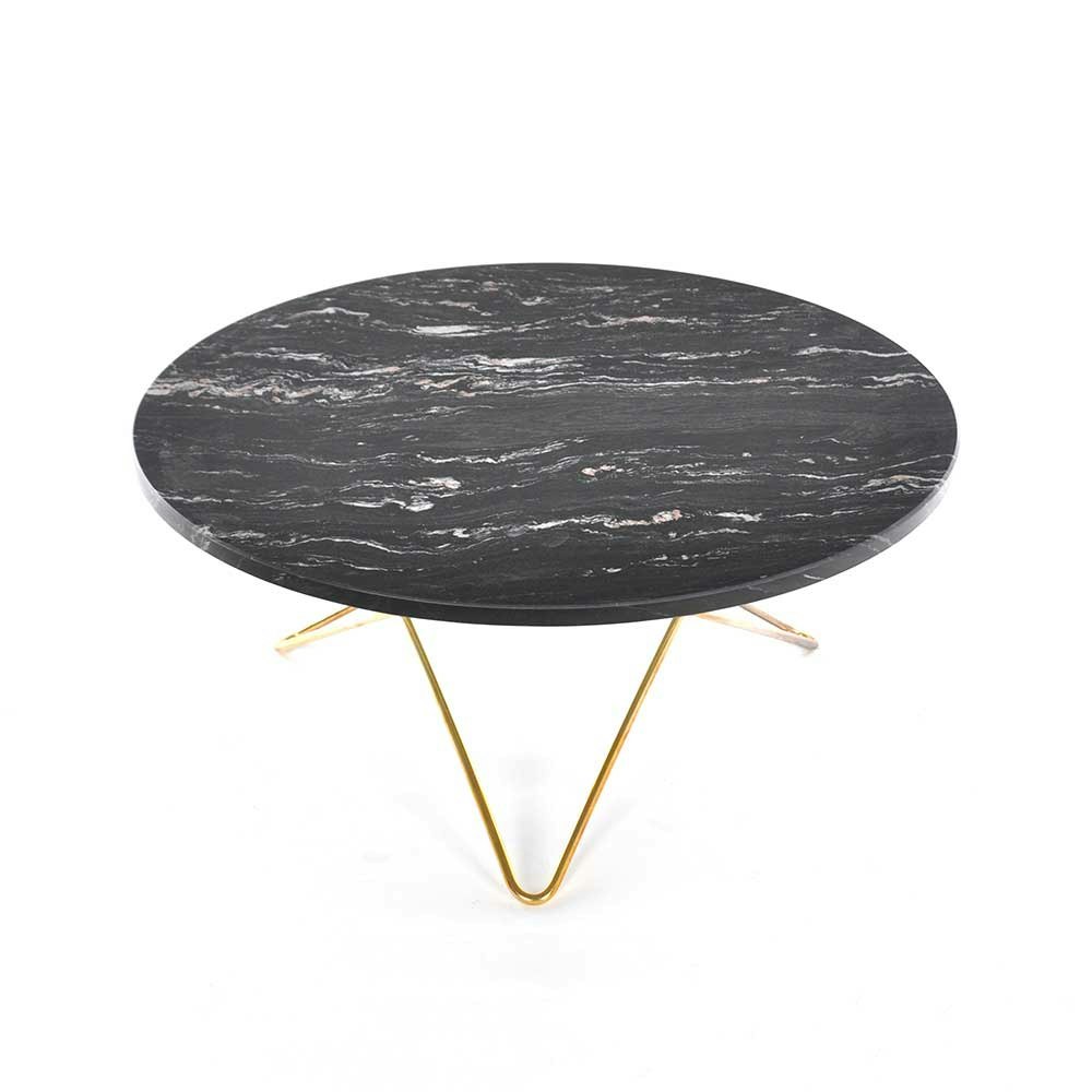 O Coffee Table Ø80 cm, Brass frame/Black marble