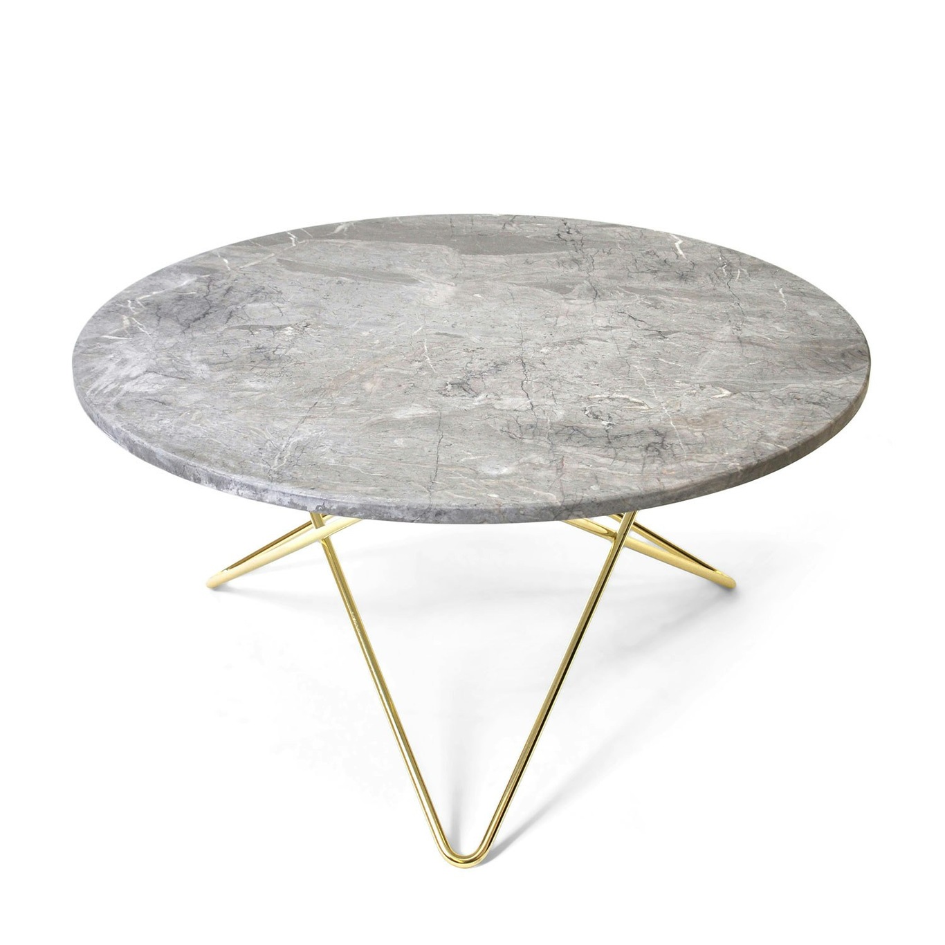 O Coffee Table Ø80 cm, Brass frame/Grey marble