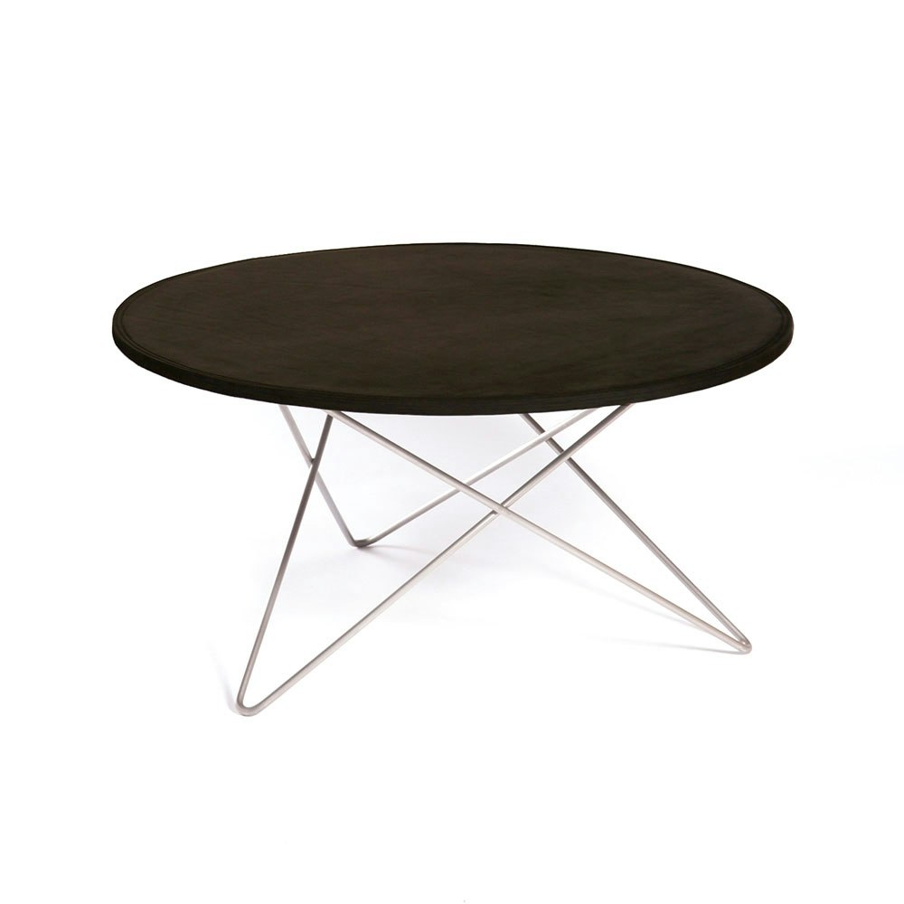 O Coffee table Ø80 cm, Steel frame/Black leather