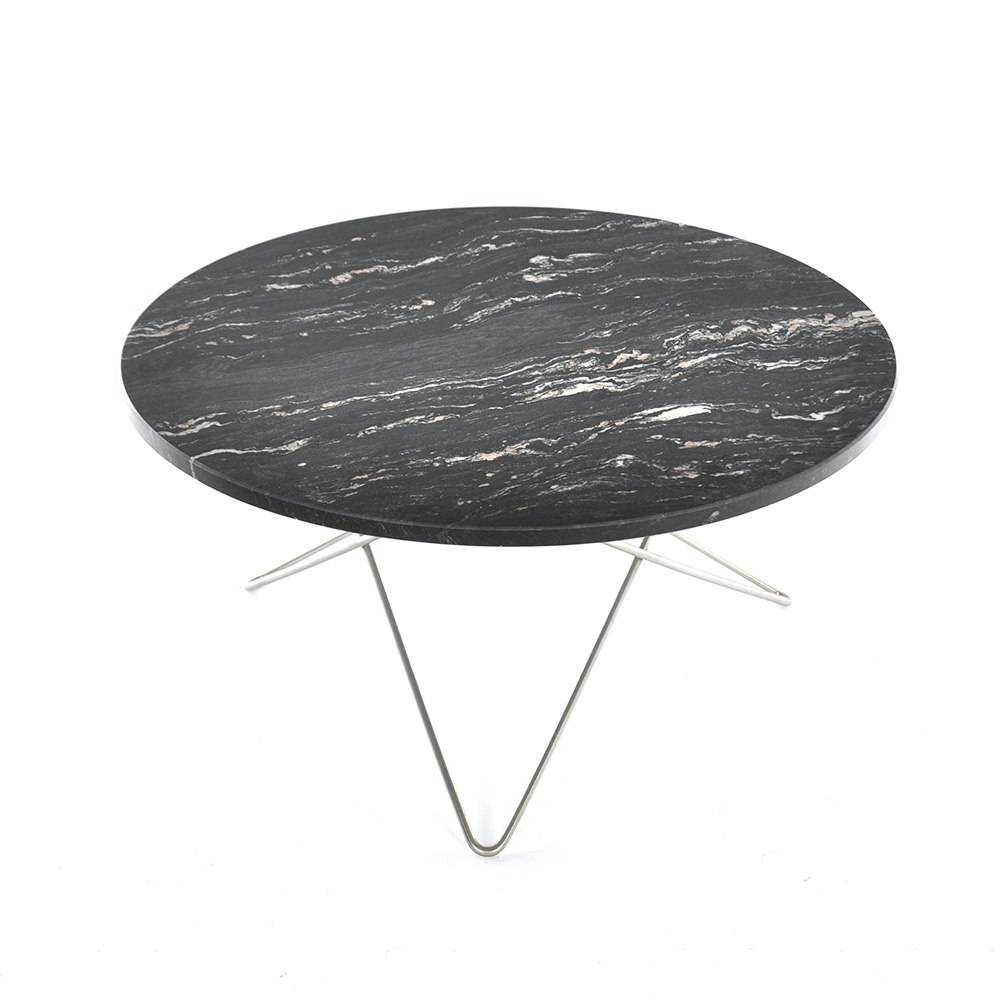 O Coffee Table Ø80 cm, Steel frame/Black marble