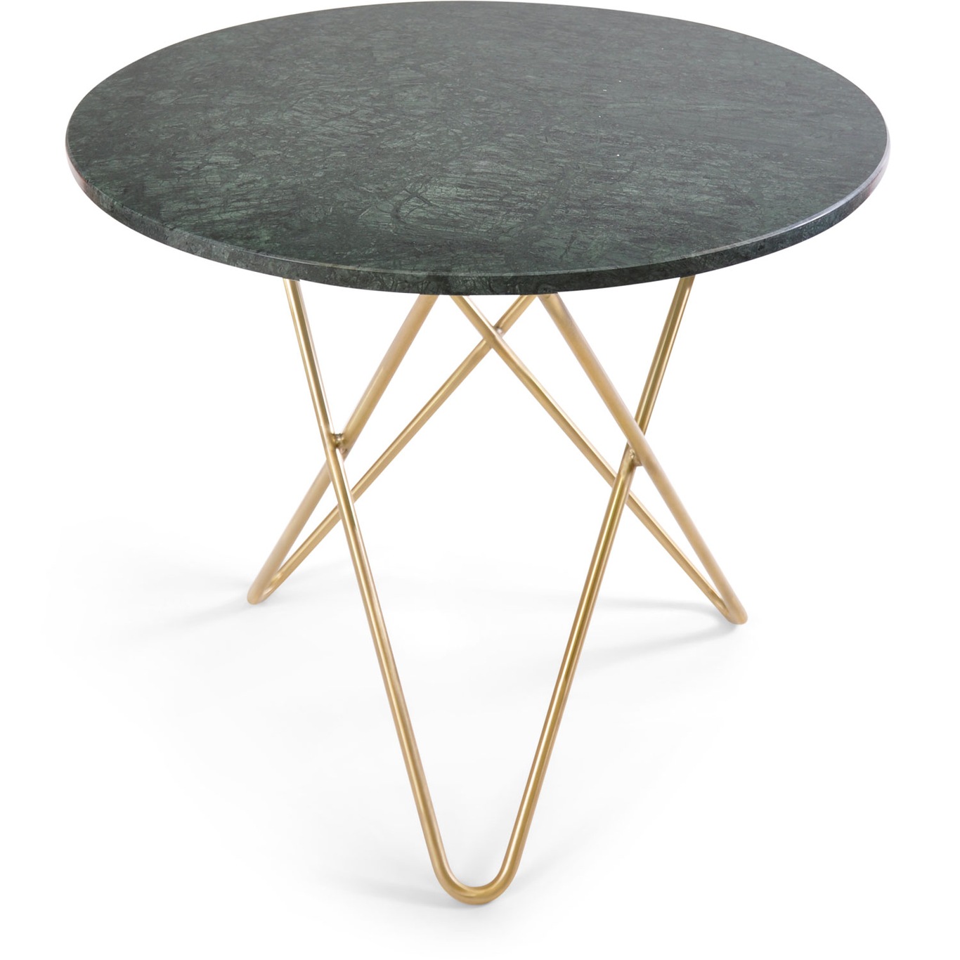 O Dining Table Ø100 cm, Brass frame/Green marble