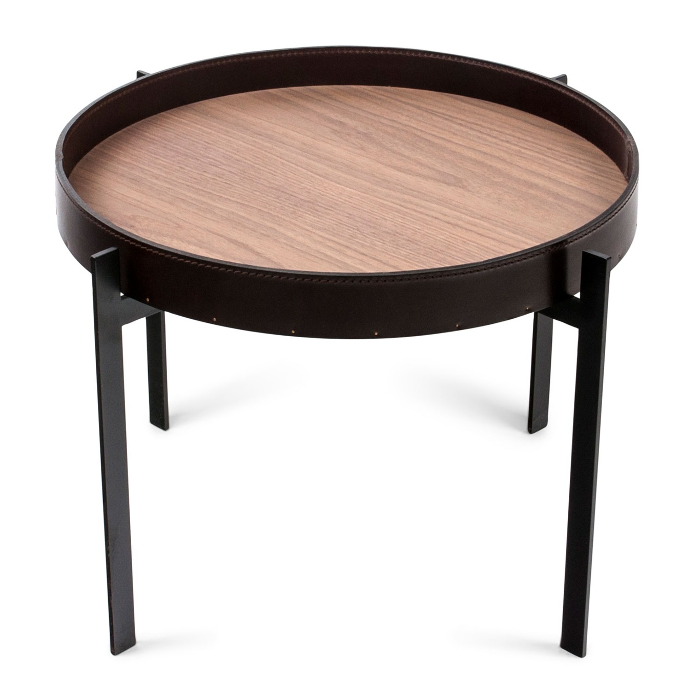 Single Deck Table, Black Base, Walnut/Mocha Leather