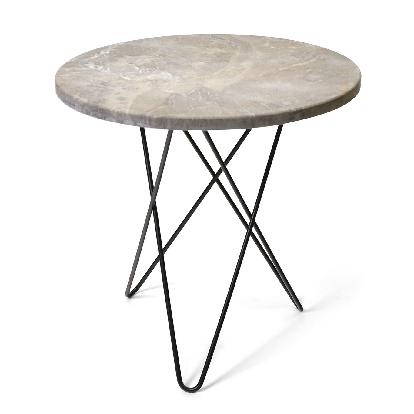 Tall Mini O Side Table Ø50 cm, Black frame/Grey marble