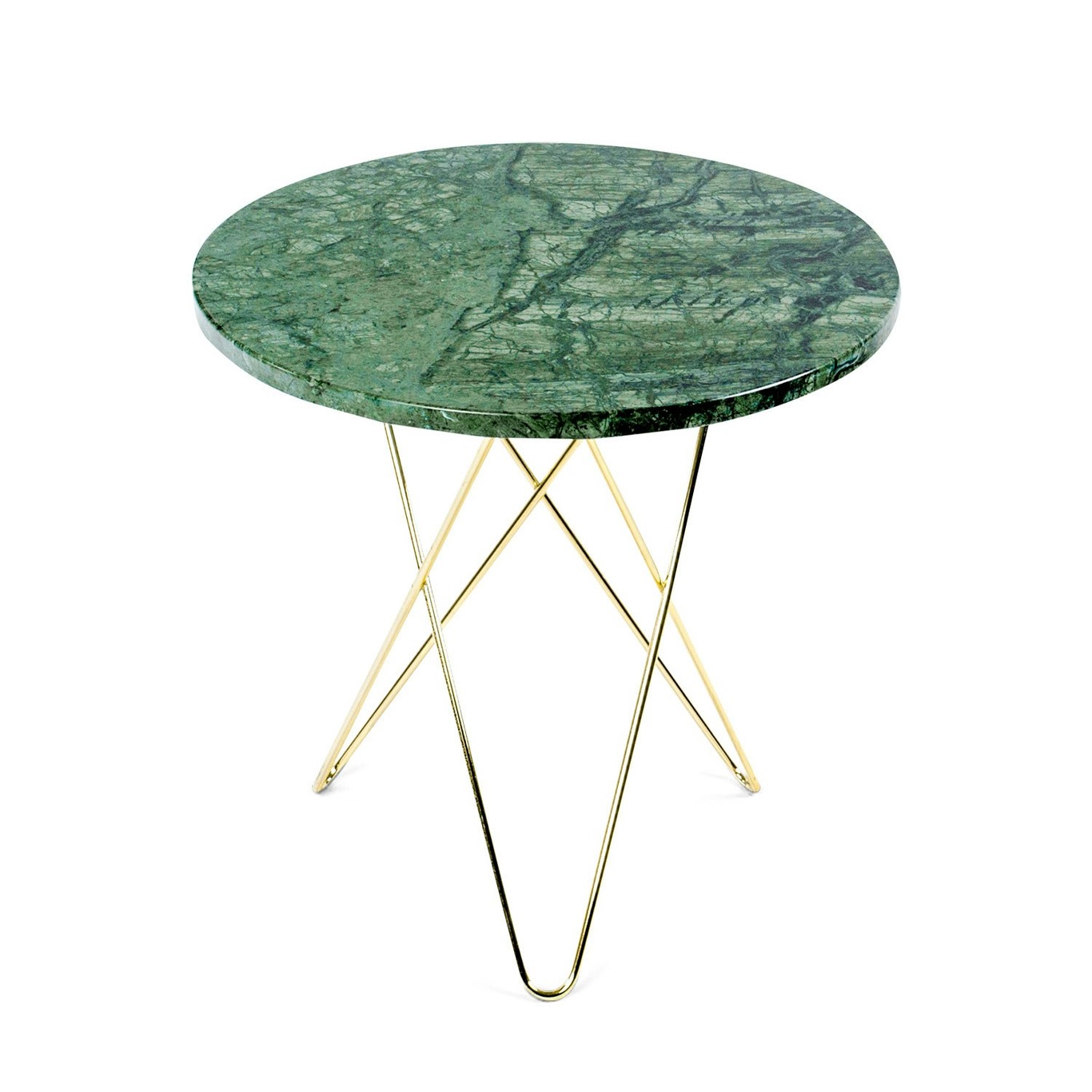 Tall Mini O Side Table Ø50 cm, Brass frame/Green marble