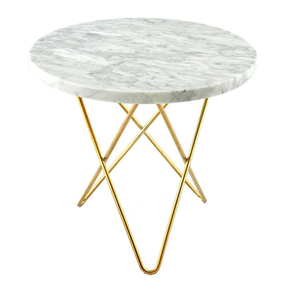 Tall Mini O Side Table Ø50 cm, Brass frame/White marble