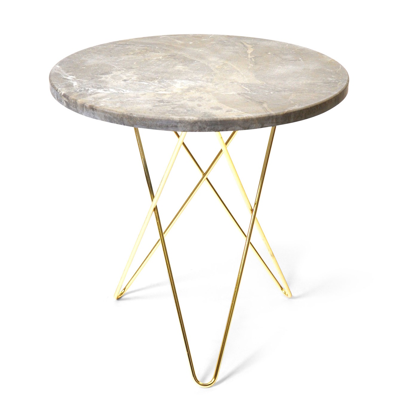 Tall Mini O Side Table Ø50 cm, Brass frame/Grey marble
