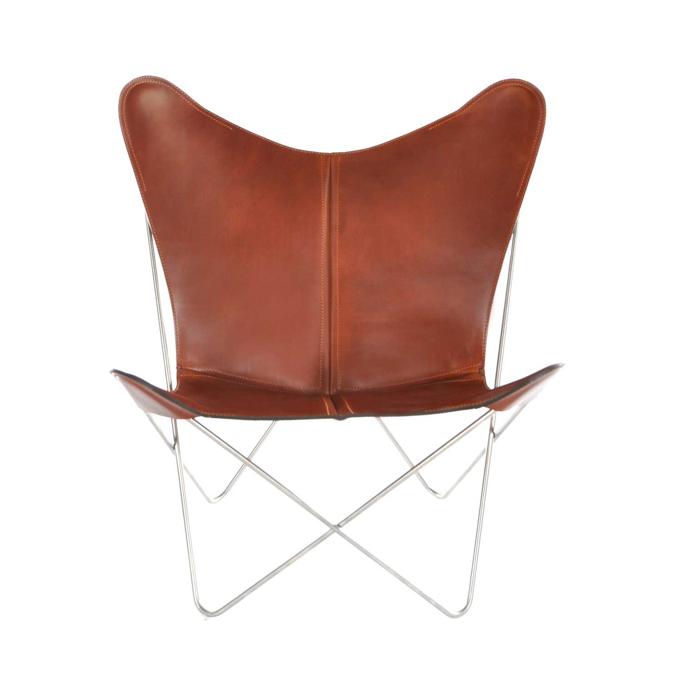 Trifolium Bat Chair, Steel Frame, Leather Cognac