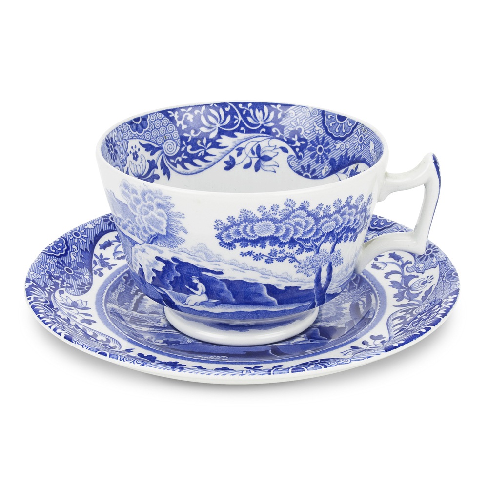 Blue Italian Breakfast Cup With Saucer, 28 cl