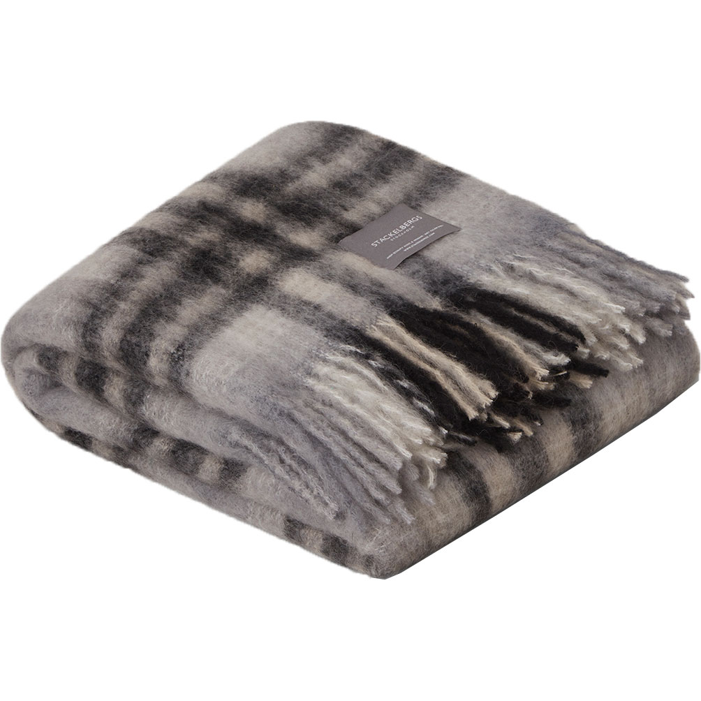 Mohair Blanket Rolled Fringe 130x170 cm, Black / Skiffer Checked