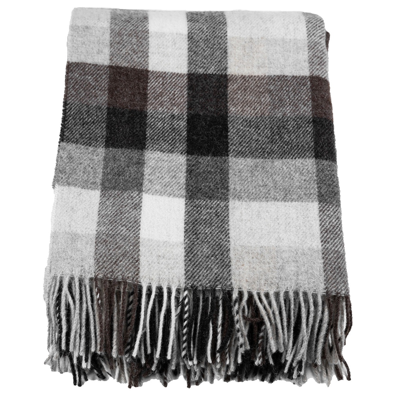 Checked Wool Blanket Brown/Grey / Off-white, 130x170 cm