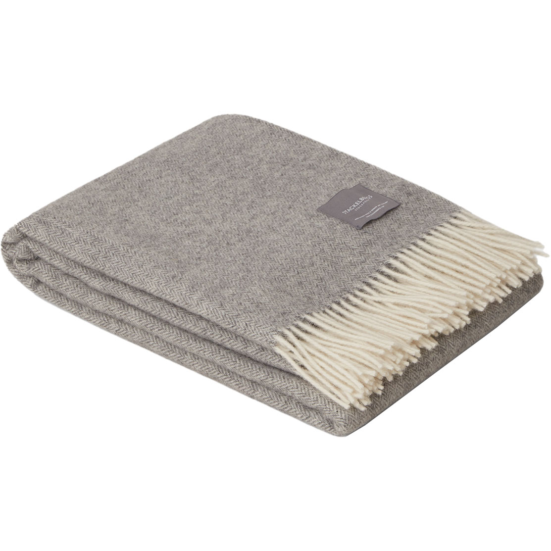 Wool Fishbone Blanket 130x170 cm, Light Grey/Off-white
