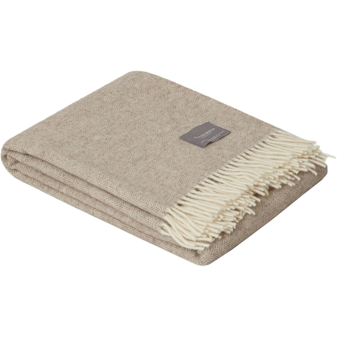 Wool Fishbone Blanket 130x170 cm, Light Taupe/Off-white