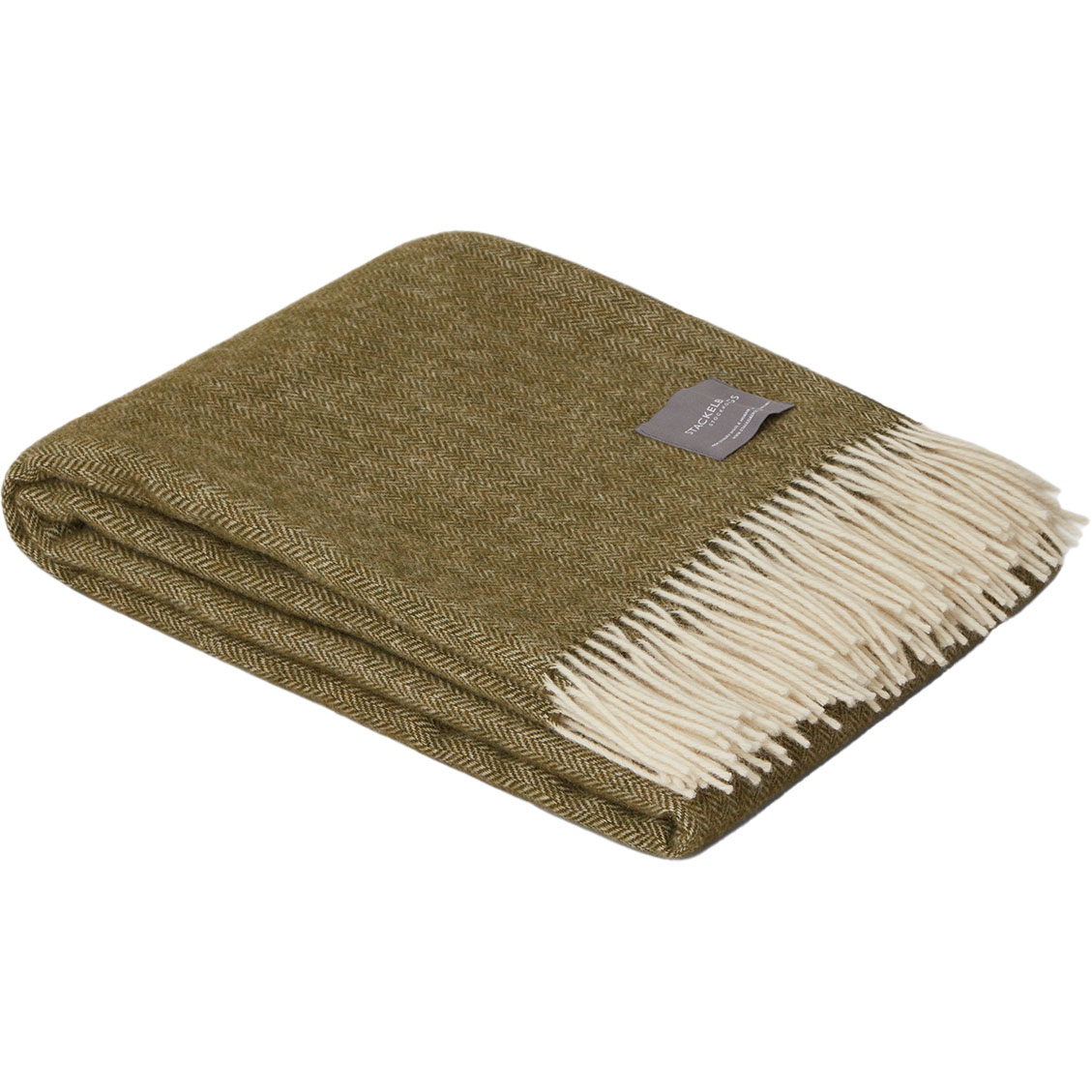 Wool Fishbone Blanket 130x170 cm, Olive/Off-white